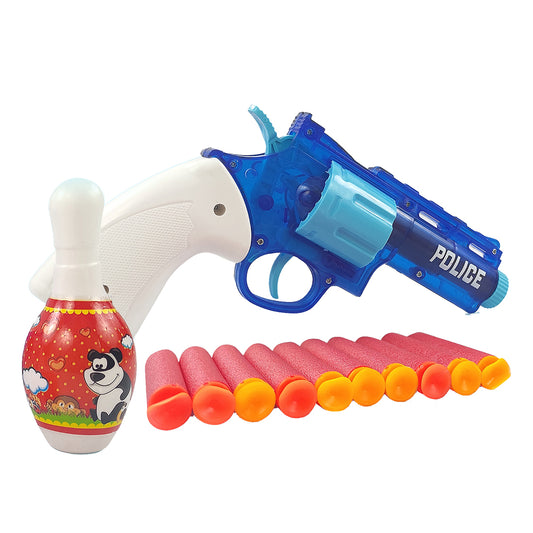 NHR Blaster Police Gun for Kids,10 Darts and One Target for Kids (Multicolor)