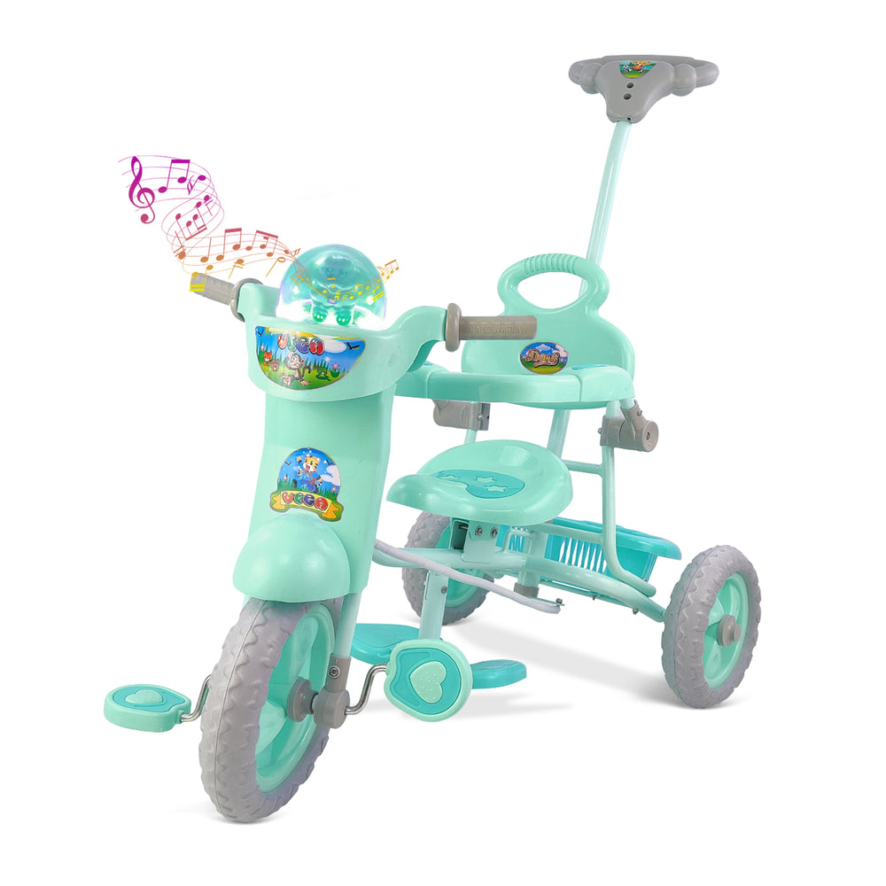 Dash Vega Musical Tricycle with Storage Basket and Lights Kid's for 1-3 Years Baby Trike Ride on Outdoor, Suitable for Babies, Boys & Girls (Green)