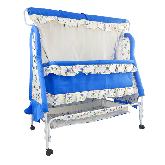 NHR New Born Baby Cradle with Removable Mosquito Net & Storage Space (Blue)