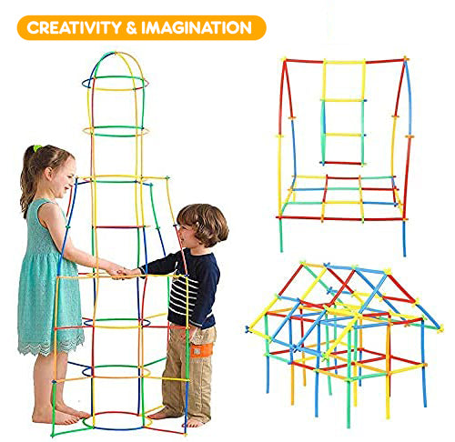 NHR Mega Jumbo Pack of Multi Colored DIY Educational Straw Assembly Building Blocks with Smart Stick Kit Set for Kids (90pcs Straw + 90pcs Connector approx)
