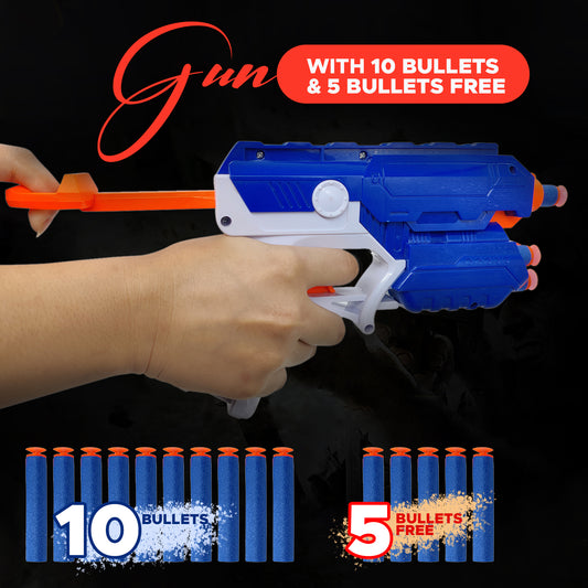 NHR Blaze Storm Foam Blaster Gun Toy with 10 Foam Bullets + 5 Extra Bullets (Multicolor)