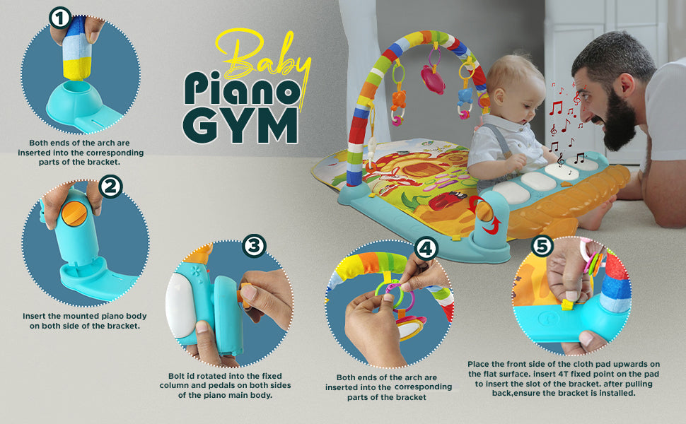 NHR 2 in 1 Baby Kick and Play Piano Gym Mat Rack for Kids (Multicolor)