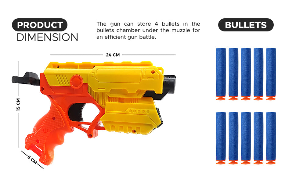NHR Foam Blaster Gun with 8 Suction Dart Bullets & 4 Shooting Targets for Kids