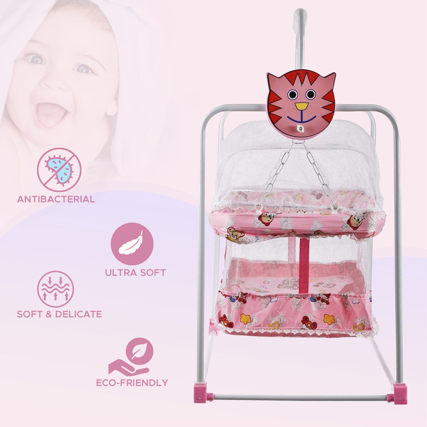 NHR Baby Cradle with Mosquito Net (Pink)