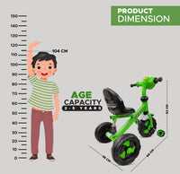 
              Dash Xtreme Stylish Steel Tricycle for Kids , Baby with Strong Frame, Light and Music n High Back Rest (2 to 5 Years , Green)
            