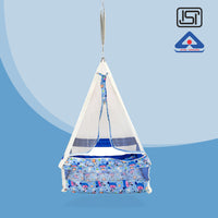 
              NHR New Born Baby Cotton Hanging Cradle Jhula with Mosquito Net and Spring With Soft Pillow - Cradle, Baby Jhula, Baby Cradle, Cradle for Baby,  Sleeping Palna for Babies, Gift For New Born Babies-Blue
            