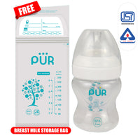 PUR Anti Colic Feeding Bottle for Baby, BPA Free Baby Feeding Bottle, Feeding Bottle, Bottle for Baby, Milk Feeding Bottle, Feeding Bottle for Baby, Bottle with Nipple (150ml, White)
