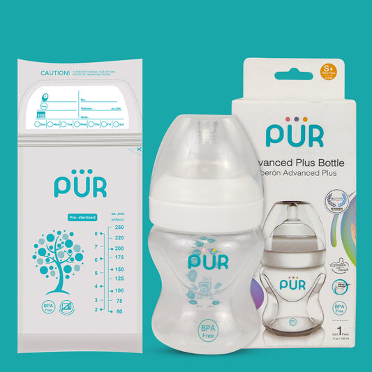 PUR Anti Colic Feeding Bottle for Baby (150ml, White)