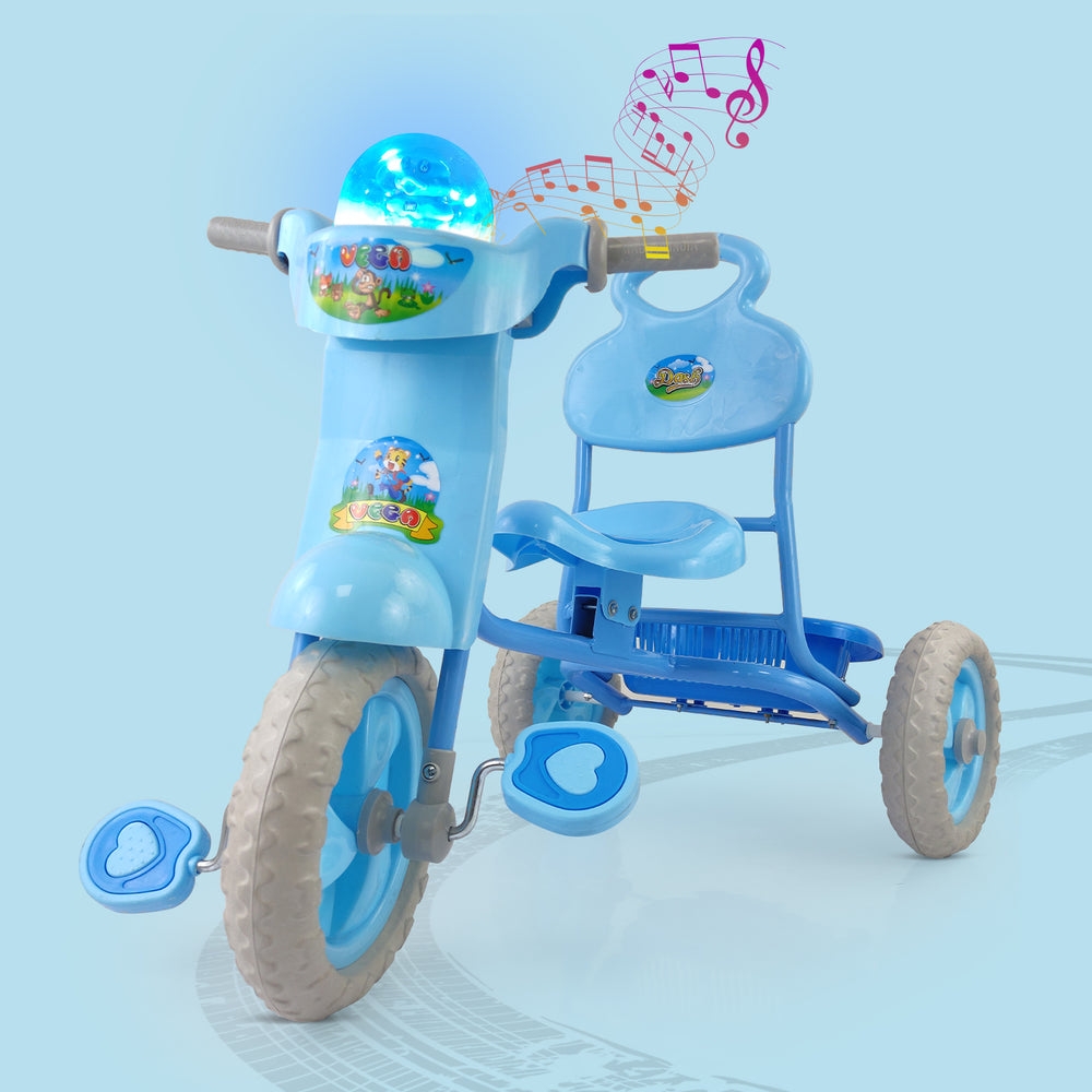 Dash Vega Musical Tricycle with Storage Basket and Lights Kid's for 1-3 Years Baby Trike Ride on Outdoor, Suitable for Babies, Boys & Girls (Blue)