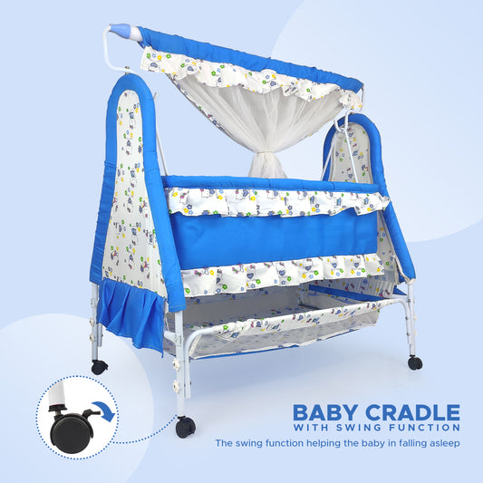 NHR New Born Baby Cradle with Removable Mosquito Net & Storage Space (Blue)