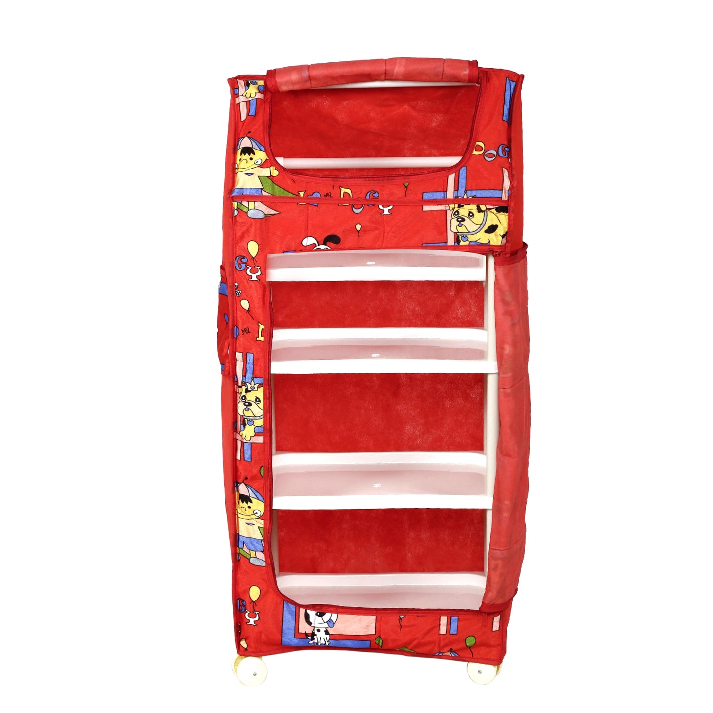 NHR Multipurpose Foldable/Collapsible Premium Plastic 5 Shelf Baby Almirah With Wheels  (5 Shelf, Red)