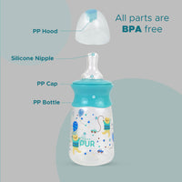 
              PUR 1101 Baby Feed Bottle, Silicon Feeding Bottle with Anti Colic System for New Born Babies| Kids of 6+ Months (5oz./ 130ml, Blue)
            