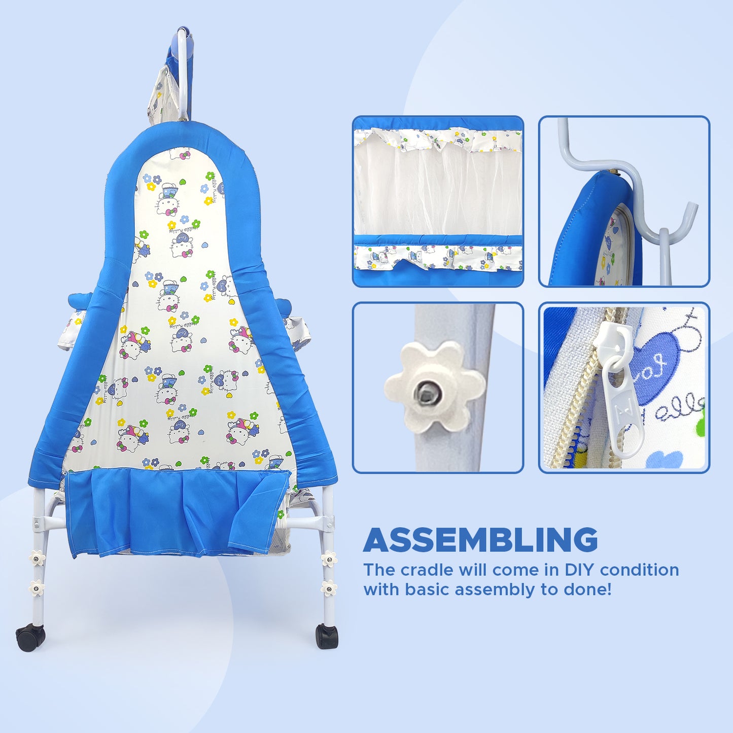NHR New Born Baby Cradle with Removable Mosquito Protection Net & Storage Space, Cradle, Baby Jhula, Baby Palna, Zoli, Ghodiyu, Palana, Hammock, Baby Crib, Baby Cot, Baby Swing for 0 to 2 Years, Hindola, Jhula For Babies, Sleeping Palna for Babies (Blue)