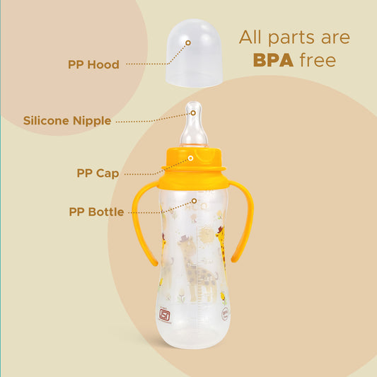 PUR Anti Colic Slim Neck Feeding Bottle with Grip Handle (250ml, Choose Any Color)