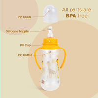 PUR Anti Colic Slim Neck Feeding Bottle with Grip Handle for Baby with Free Milk Storage Bag, BPA Free Baby Feeding Bottle, Feeding Bottle, Bottle for Baby, Milk Feeding Bottle, Feeding Bottle for Baby, Bottle with Nipple (250ml, Yellow)