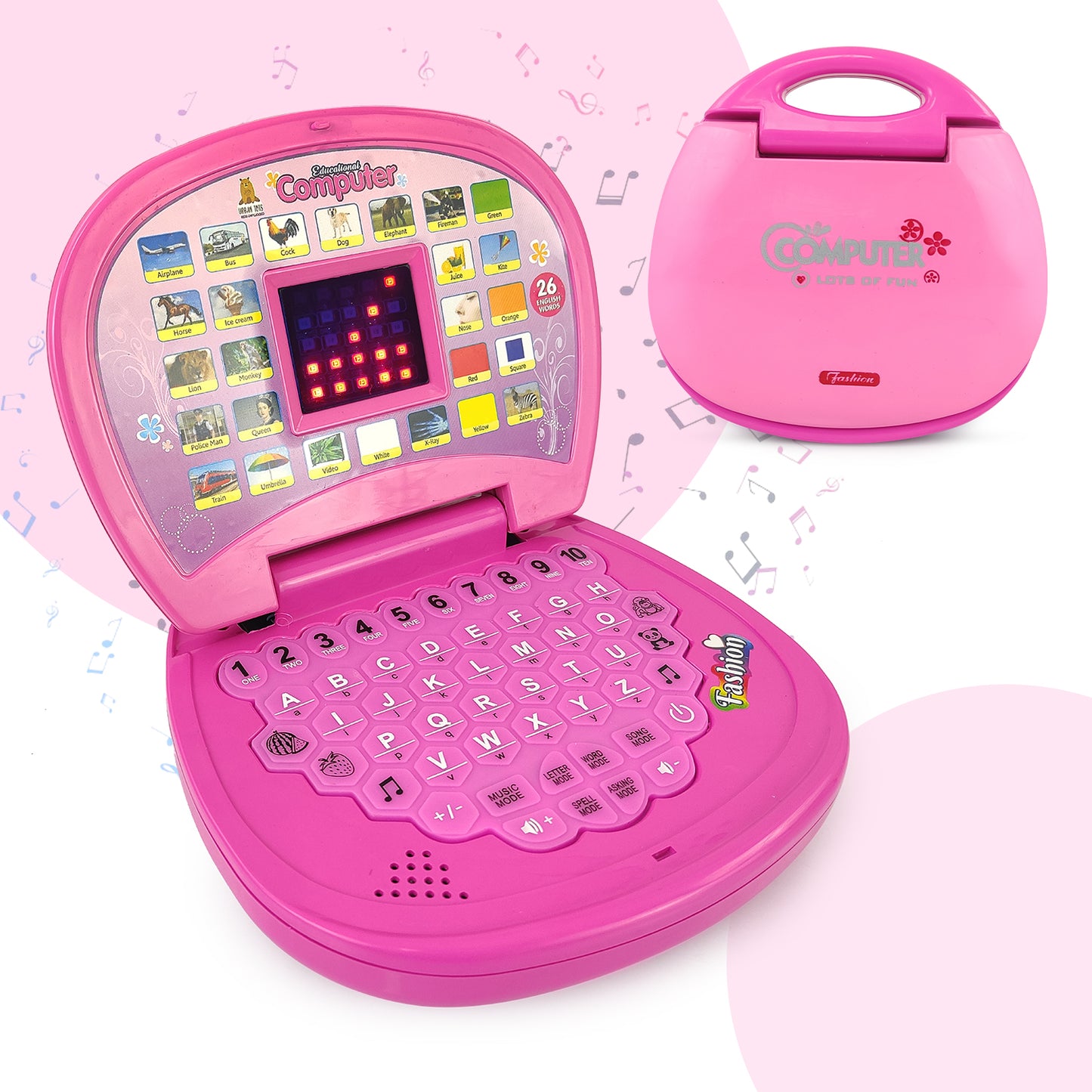 NHR Musical Educational Laptop with LED Display (Pink)