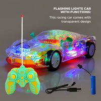 NHR Transparent Musical Car With 3D Lights, Remote Control Car For 3 Years+ Kids, Remote Control Car,  RC Car for Kids, Car for Kids, Musical Car For Kids, Baccho Ki Gaadi, Musical Car, Transparent Car (Multicolor)