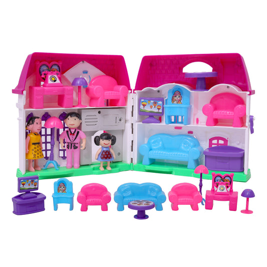 NHR 18Pcs Musical Foldable Doll House with Furniture for Kids