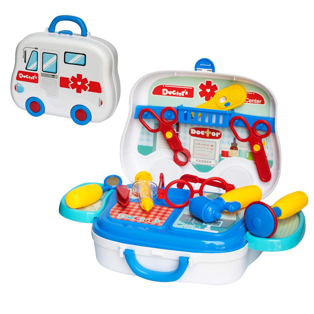 NHR Doctor Set Pretend Play Learning Educational Tool Toy with Portable Medical Clinic Suitcase & Equipment's -14 pcs- Multi color