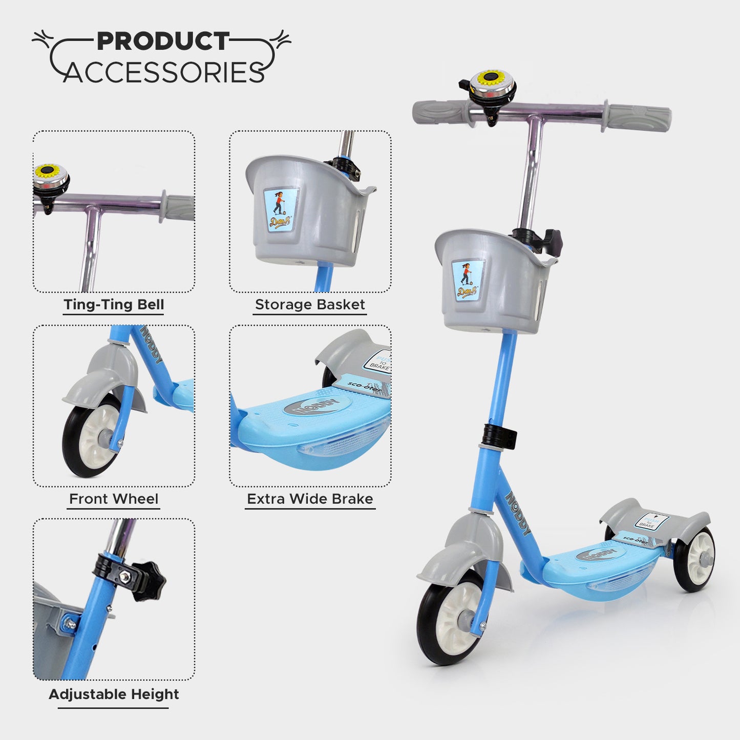 Dash Noddy Adjustable Height Kids Scooter for 3 to 6 Years (Choose Any Color)