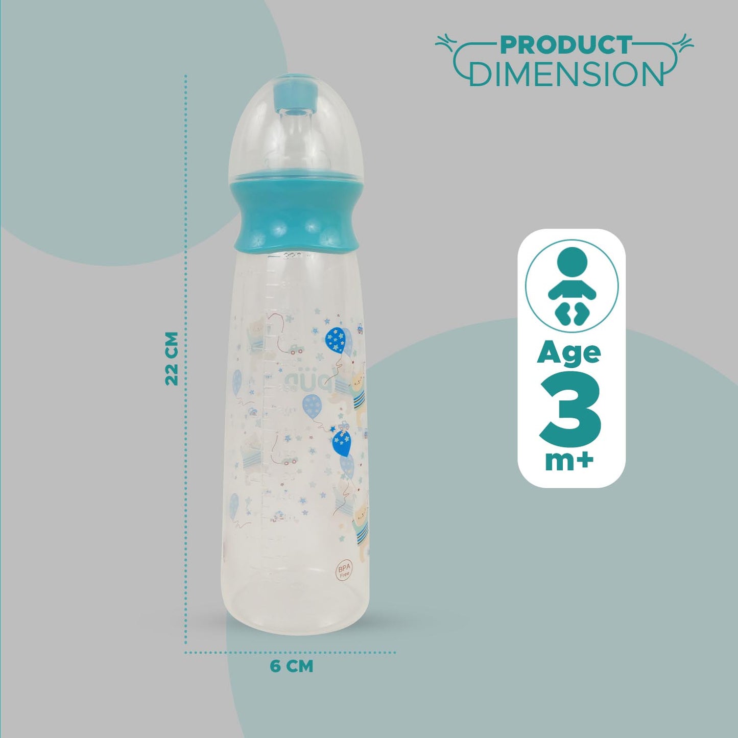 PUR Anti Colic Slim Neck Feeding Bottle with Free Milk Storage Bag (250ml, Green)