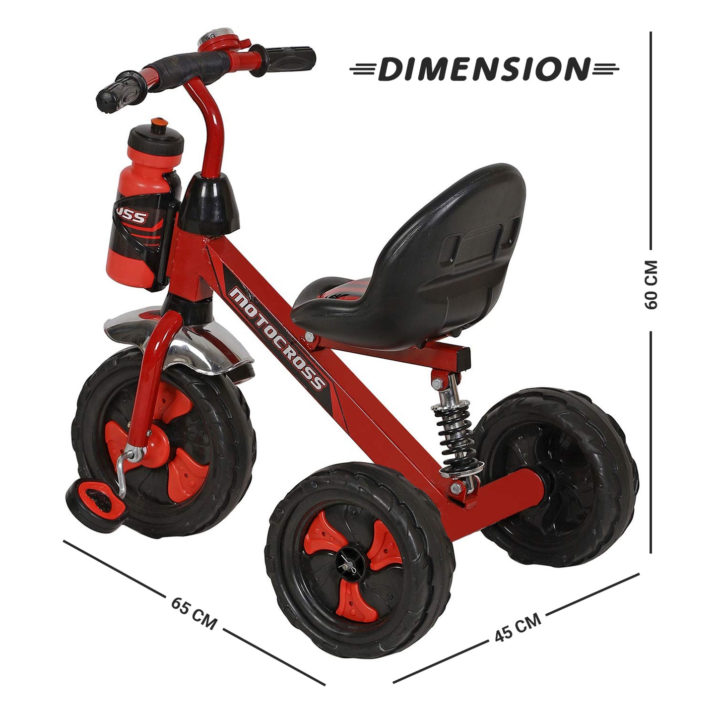 Dash Motocross Deluxe Tricycle with Back Rest for Kids (Red)