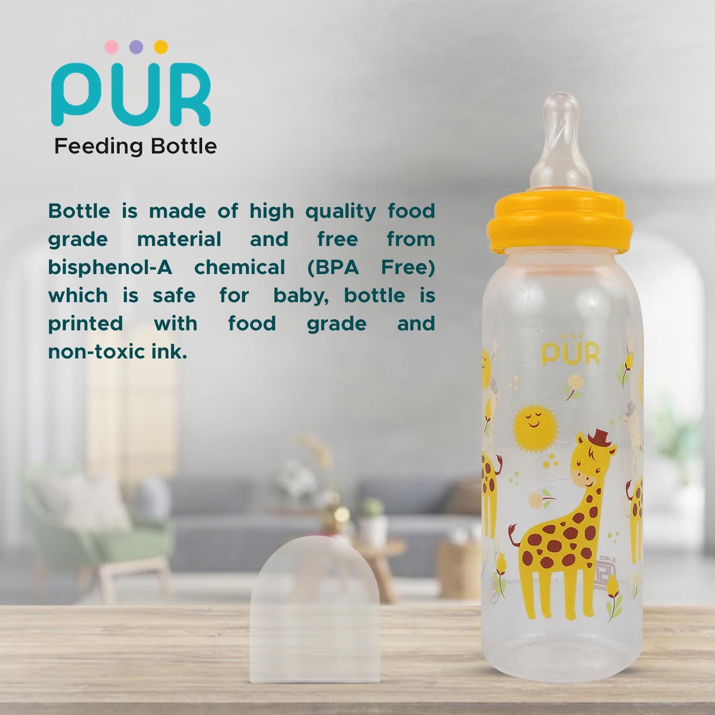 PUR Anti Colic Feeding Bottle with Free Milk Storage Bag (250ml, Yellow)