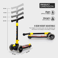 NHR Smart Kick Scooter, 3 Adjustable Height, Foldable Scooter, Skate Scooter for Kids, Attractive PVC Wheel with Led Light for Kids, Age Upto 3+ Years (45 Kg, Black)
