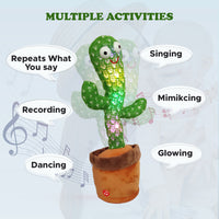 NHR Dancing Cactus Talking Toy Plush Rechargeable Wriggle & Singing Recording Repeat What You Say Funny Education Toys - Multicolour
