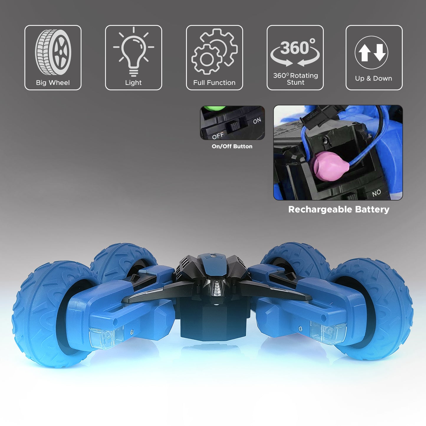 NHR 360° Rotating Stunt RC Car with LED Lights (Choose Any Color)