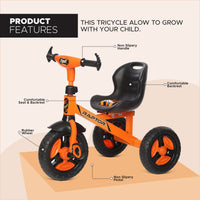Dash Raptor Tricycle For Kids, Baby Cycle, Ride On, Tricycle, Kids Cycle, Children Cycle, Baby Tricycle, Tricycle for Kids, Tricycle For Kids For 1 Years+, Tricycle for Kids for 2 Years+ (Capacity 25Kg, Orange)