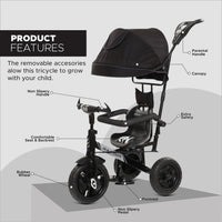 
              Dash Raptor 3in1 Cycle With UV Protection Canopy, Parental Handle and Protective Arm Rest For Kids, Baby Cycle, Tricycle, Kids Cycle, Baby Tricycle, Tricycle for Kids, Tricycle For Kids For 3 Years To 5 Years (Capacity 25Kg, Black)
            