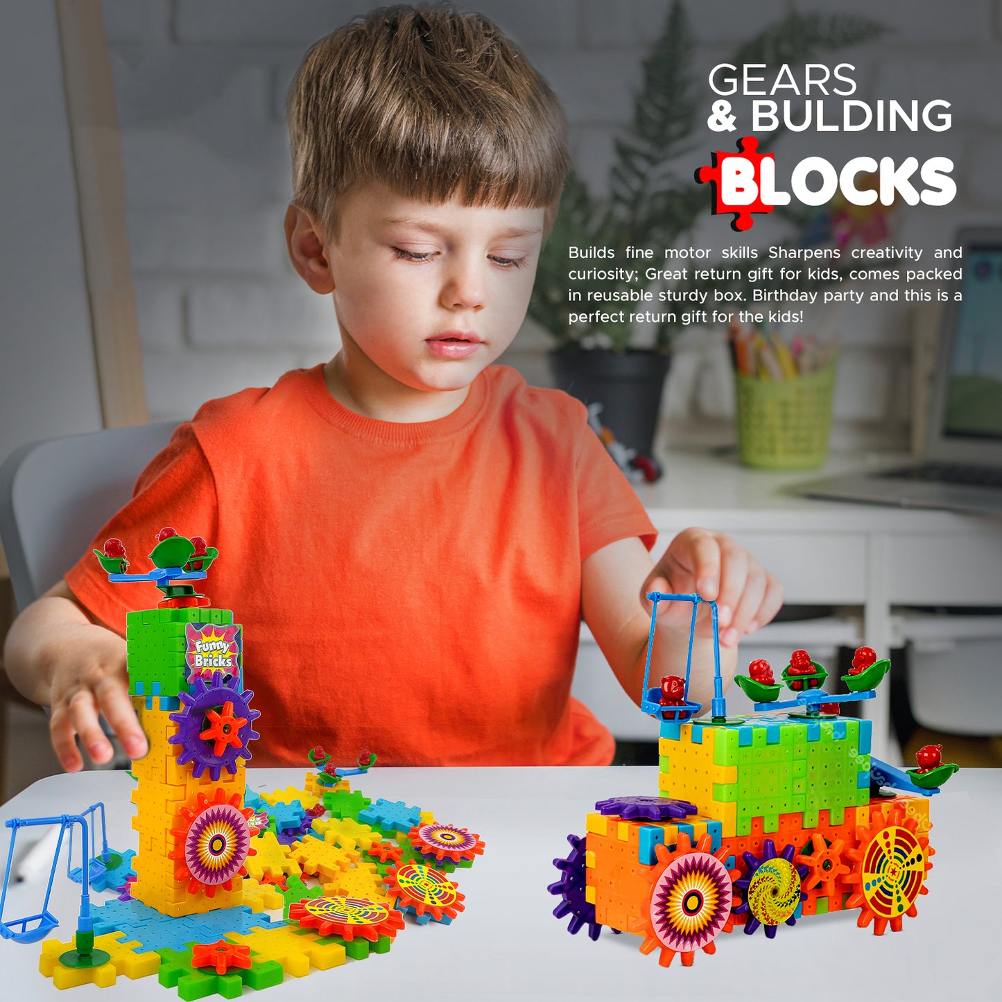 NHR Interlocking Motorized Spinning Gear Building Toy Set - 81 Pieces (Multicolor)