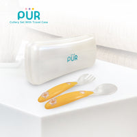 PUR Cutlery Set with Travel Case for Baby, Cutlery Set for baby, Baby Spoon, Baby Feeding Set, Spoon and Fork for Baby for 6+ Months (Yellow)