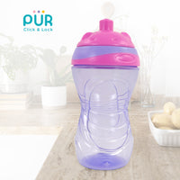 PUR 5508 Click & Lock Sippy Cup for Baby & Toddler, Leak Proof, 100% BPA Free, Easy to Hold, Frim Grip Sipper Bottle for Kids 360ml / 12oz (Pink, 12+ Months)