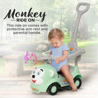 Dash Monkey 3 in 1 Ride on for Kids, Baby car, Ride on for Kids 2 Years+, Push Car, Musical Ride on car for Kids with Parental Handle and Protective Arm Rest (Capacity 20kg | Green)