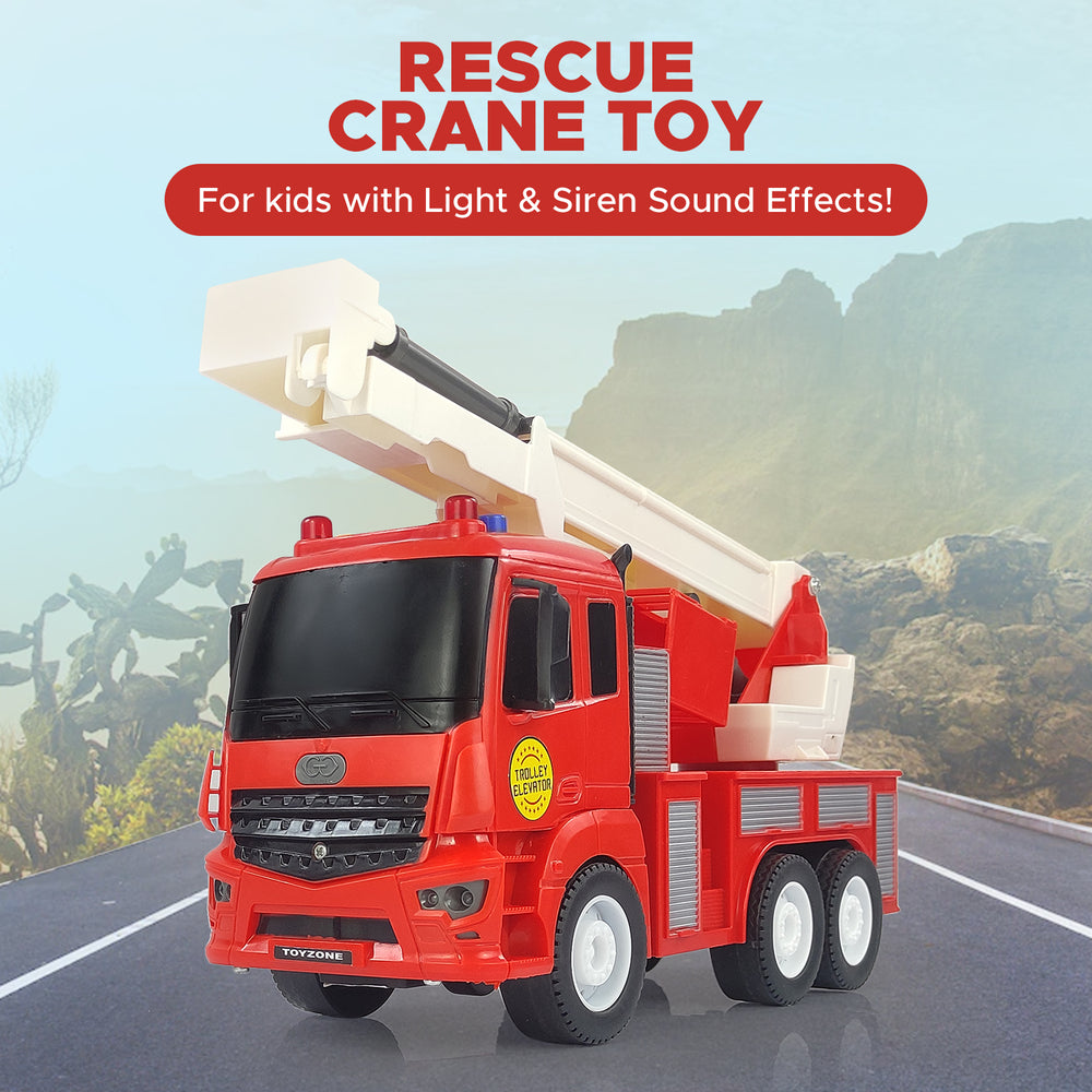 NHR Rescue Crane Truck Toy with Light & Music, Toy Truck for Kids, Pull Back Vehicles, Friction Power Toy, Rescue Crane for 3+ Years, Friction Toy, Rescue Crane Truck, Khilona, Car Toy, Truck Toy, Truck Wala Khilona, Rescue Toy, Crane Truck (Red)