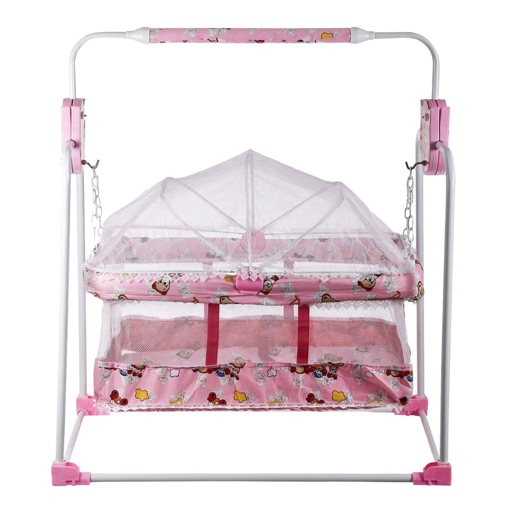 NHR Baby Cradle with Mosquito Protection Net - Cradle, Baby Jhula, Baby Cradle, Cradle for Baby, Baby Palna, Zoli, Ghodiyu, Palana, Hammock, Baby Crib, Baby Cot, Baby Swing for 0 to 2 Years, Hindola, Jhulna For Babies, Sleeping Palna for Babies (Pink)