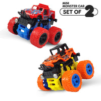 NHR Premium Quality Mini Monster Friction Powered Unbreakable Cars for Kids, Big Rubber Tires, Pull Back Monster Toy Car for Baby Boys-Girls (Set of 2, You will get anycolor)