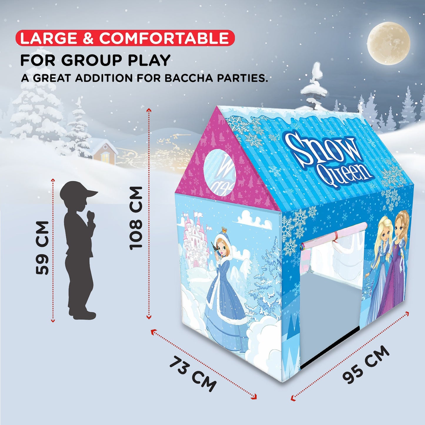 NHR Jumbo Size Snow-Queen Theme Light Weight Tent House for Kids - Multicolor