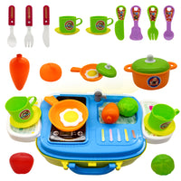 NHR Plastic Pretend Play Carry Along Kitchen Food Play Set with Wheel Suitcase and Stickers for Girls (26 Pieces, Multicolor)