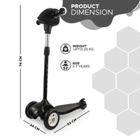 Dash Speedy Scooter for Kids, Scooter, scooty, Kids Scooter, Scooter for Kids 3+ Years, Kick Scooter, 3 Adjustable Height, Foldable, PU Wheels (Capacity 25kg | Black)